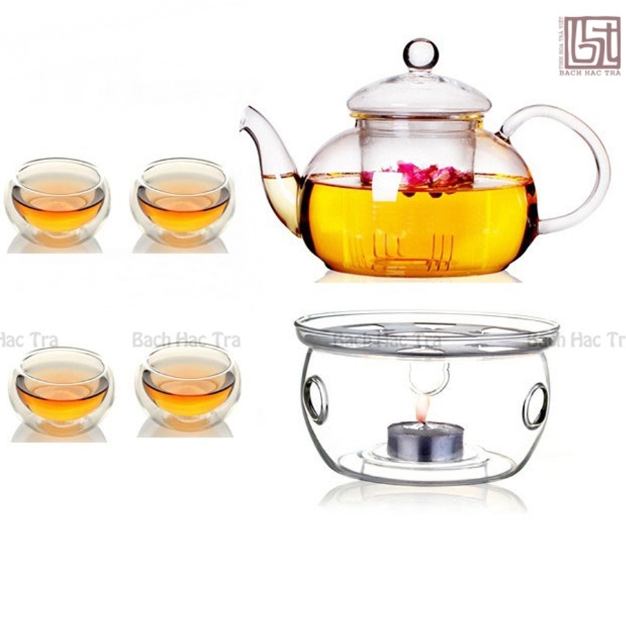 bộ thưởng trà thuỷ tinh bao gòm ấm thuỷ tinh và chén thuỷ tinh