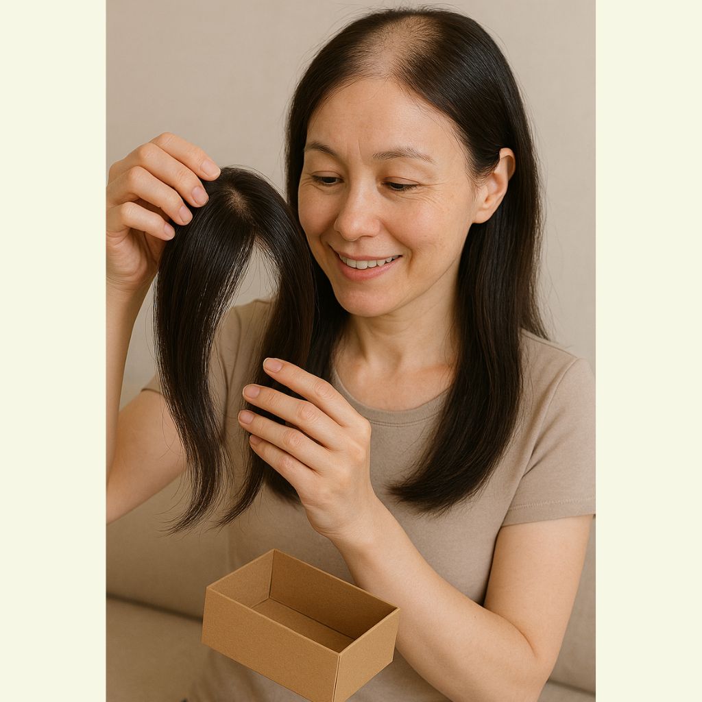 Điểm cộng lớn là mình đã chọn loại tóc thật 100%, nên cực kỳ dễ hòa hợp với tóc thật của mình