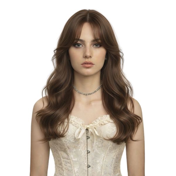 Tóc giả nguyên đầu nữ dài uốn xoăn lơi Hàn Quốc