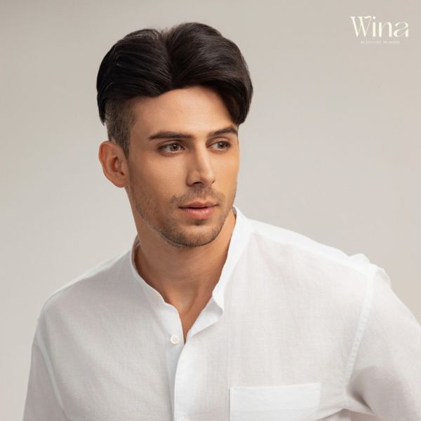 Tóc giả nam trung niên side part vuốt rủ