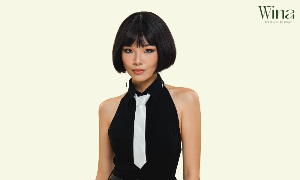 Tóc giả trung niên ngắn kiểu Bob uốn cụp/xoăn nhẹ