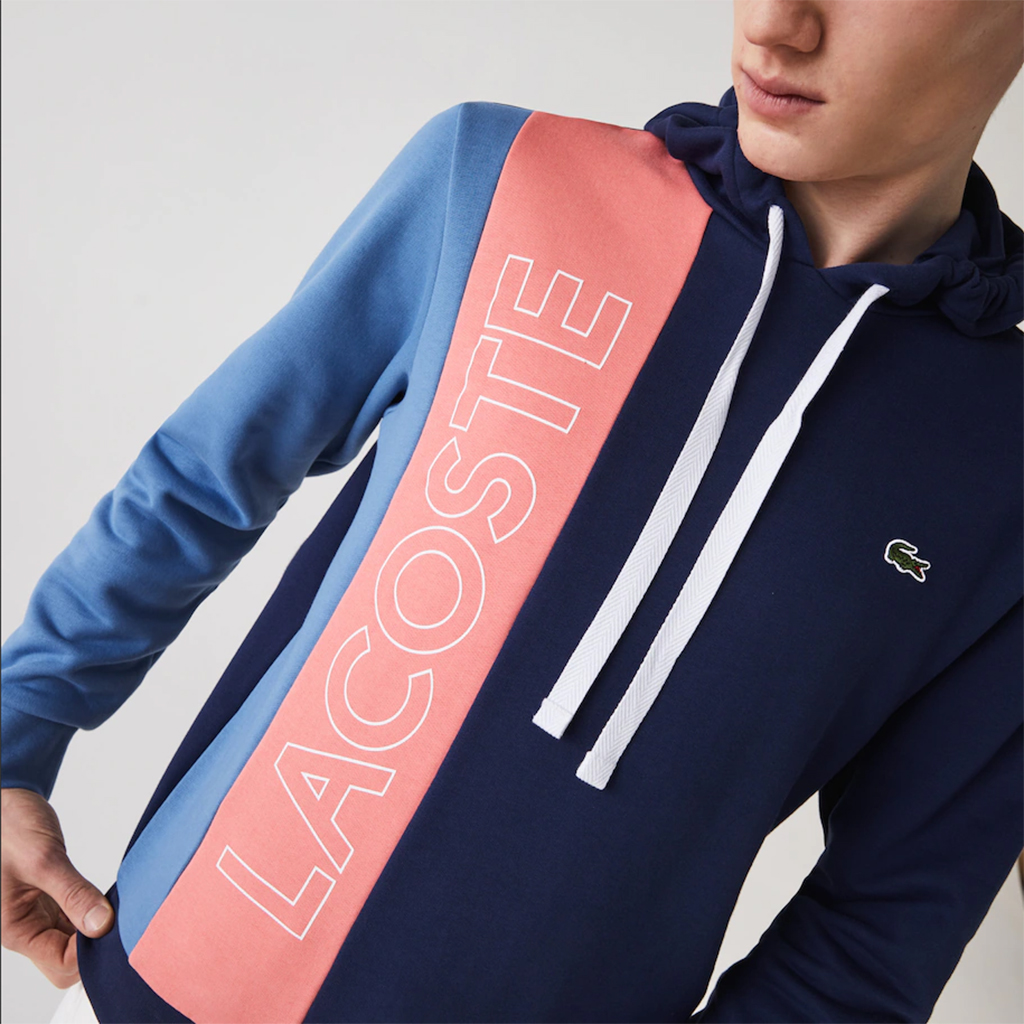 Áo khoác nỉ Lacoste Hooded Lettered Colourblock Fleece – Xanh Blue/Hồng