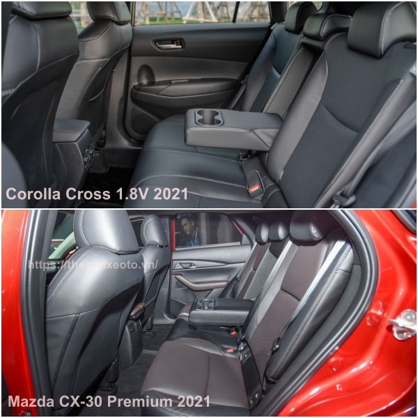 Không gian hàng ghế thứ 2 Toyota Cross 1.8V và Mazda CX-30 Premium 2021