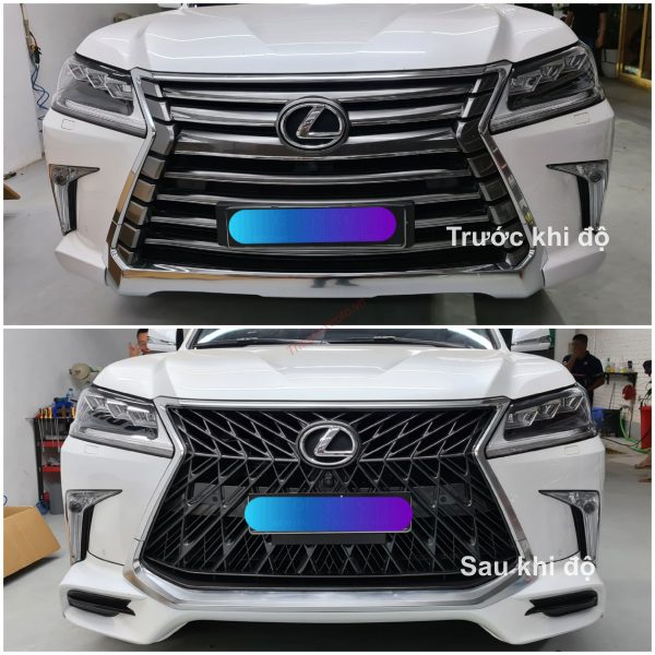 Phần đầu xe Lexus LX570 Super Sport 2021 độ body kit trước khi độ và sau khi độ