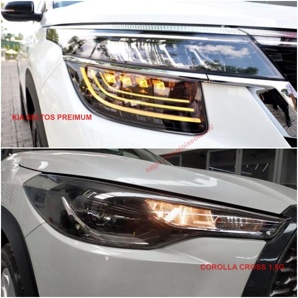 so sánh đèn pha toyota Corolla Cross 1.8G 2021 và Kia Seltos Premium 2021