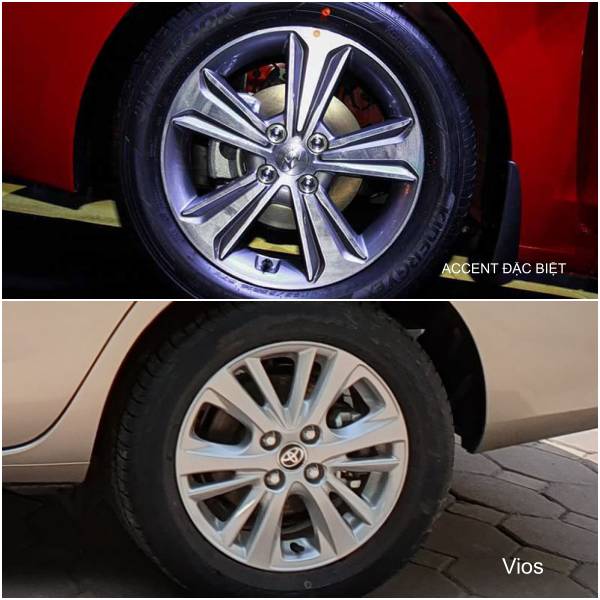 Lazang Vios có kích cỡ 195/60R18 còn Accent có kích cỡ 195/55R16