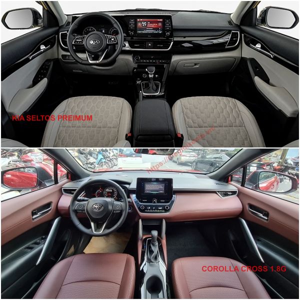 so sánh nội thất toyota Corolla Cross 1.8G 2021 và Kia Seltos Premium 2021