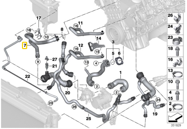 Ống nước làm mát nối máy và Van Hằng nhiệt BMW - 11537544638