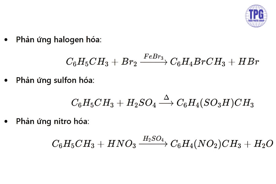 Phản ứng hóa học với với brom khan cho ra brom toluen và axit HBr