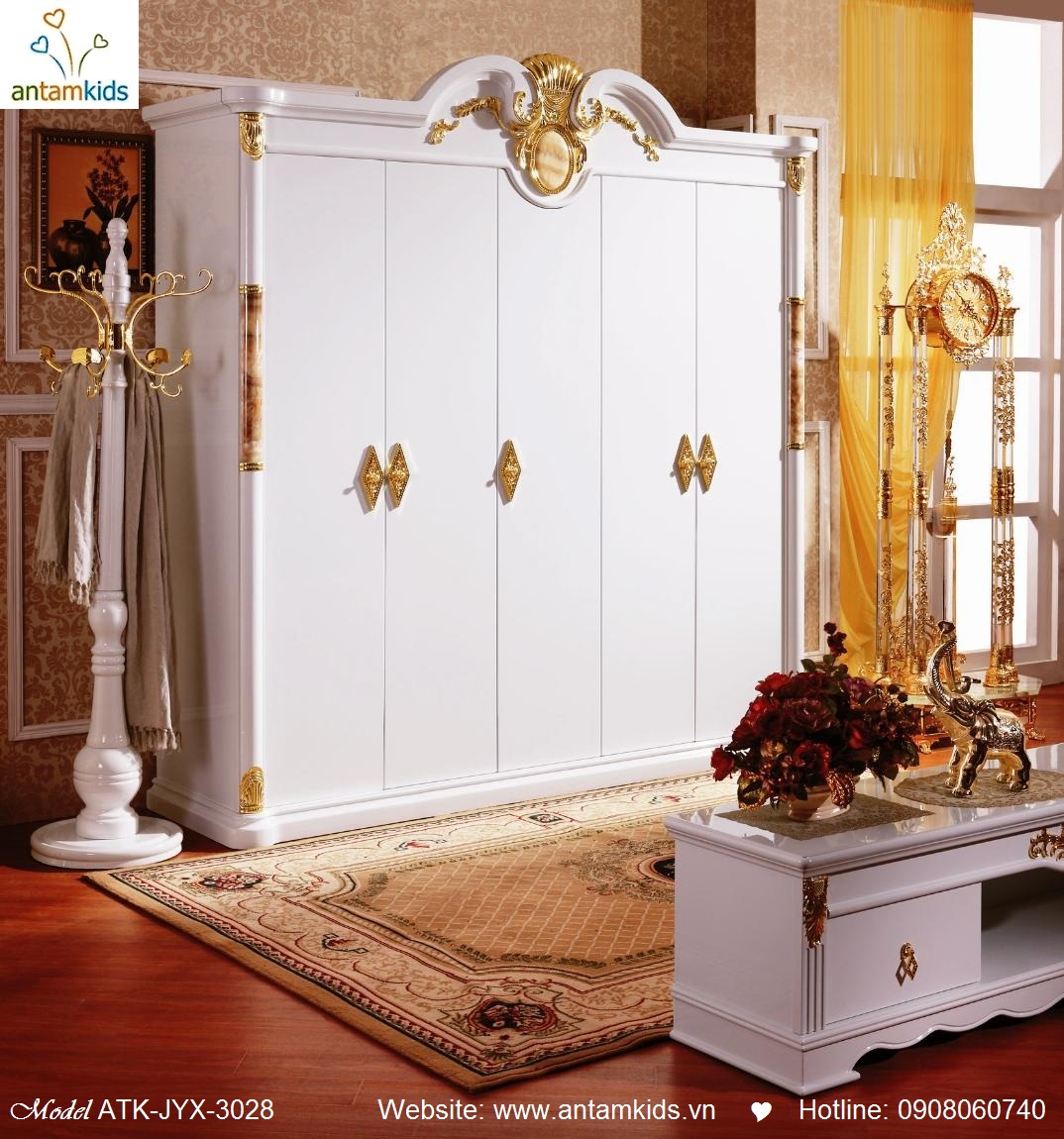 Phòng ngủ cổ điển ATK-JYX-3028 cao cấp tuyệt đẹp, Noi That Co Dien AnTamKids, noi that phong cach co dien phung tay