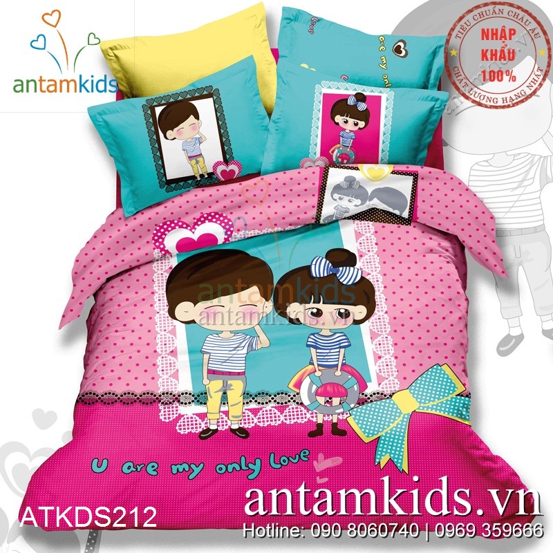 Chăn ga gối Couple Only Love cực dễ thương cho tuổi teen bé gái