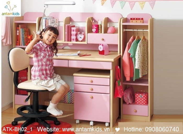 Bàn học trẻ em ATK-BH02 style Nhật Bản giá tốt nhất| Noi That Tre Em AnTamKids.vn, mà hồng