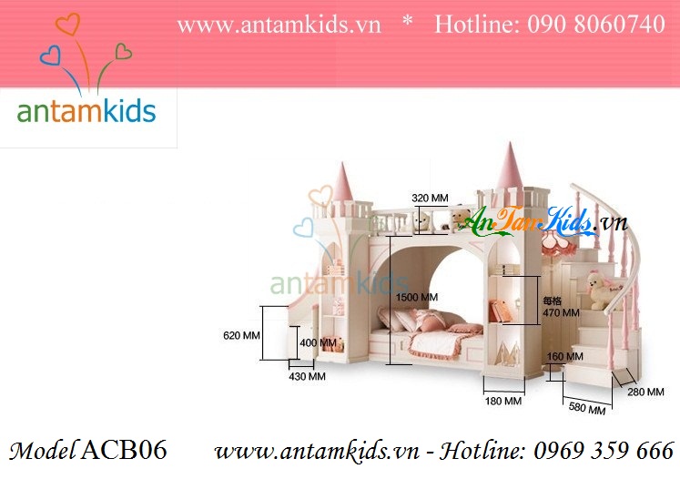 Giường lâu đài công chúa Lucky Princess ACB06