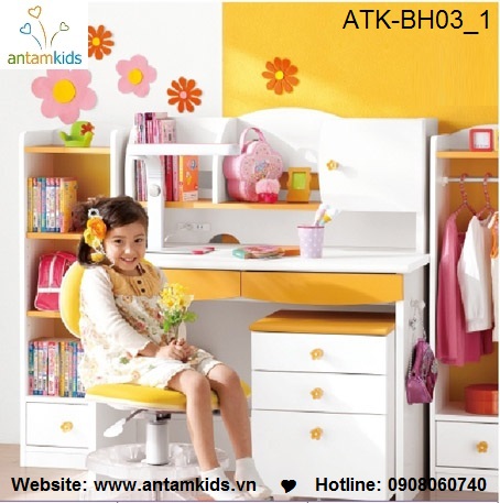 Bàn học trẻ em ATK-BH03 Nhật Bản giá tốt nhất| Noi That Tre Em AnTamKids.vn, màu vàng xinh xắn