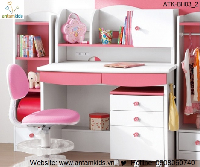 Bàn học trẻ em ATK-BH03 Nhật Bản giá tốt nhất| Noi That Tre Em AnTamKids.vn, màu hồng đáng yêu