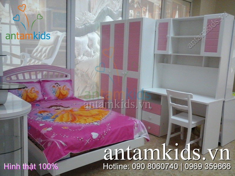 Phòng ngủ cho bé gái Michael 913 màu hồng cực Kute - antamkids.vn