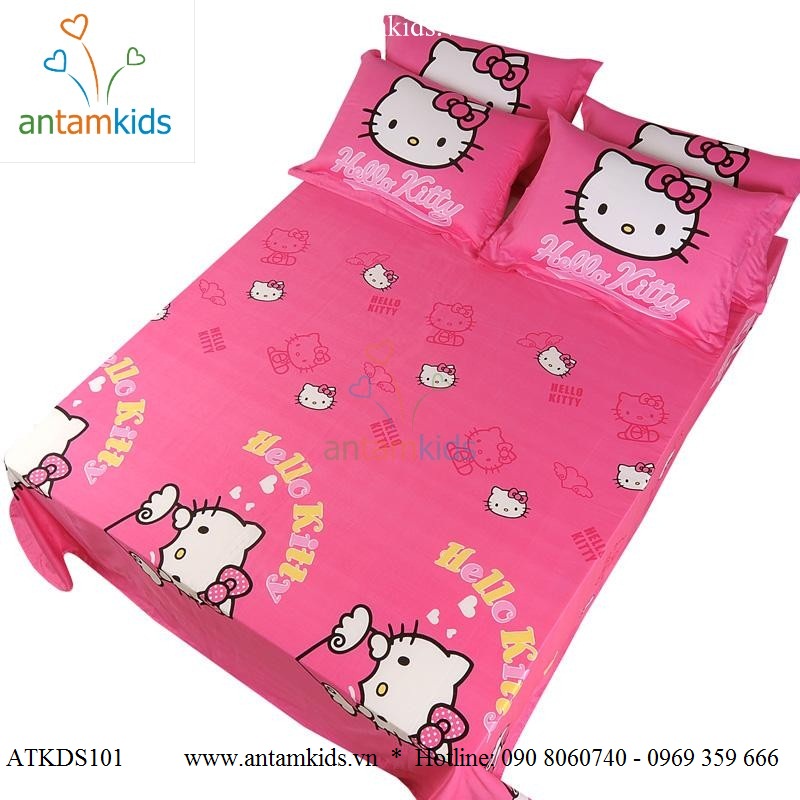 Chăn mền drap Hello Kitty dễ thương - Chan ga goi hoat hinh cho be trai be gai AnTamKids