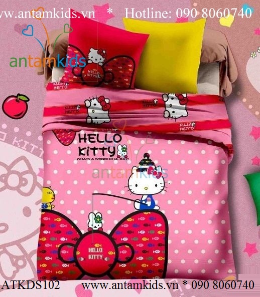 Chăn mền drap Hello Kitty dễ thương - Chan ga goi hoat hinh cho be trai be gai AnTamKids