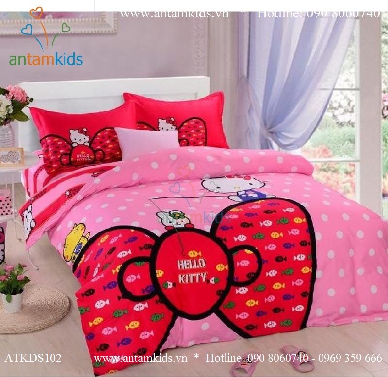 Chăn mền drap Hello Kitty dễ thương - Chan ga goi hoat hinh cho be trai be gai AnTamKids