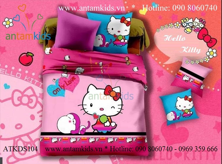 Chăn mền drap Hello Kitty dễ thương - Chan ga goi hoat hinh cho be trai be gai AnTamKids