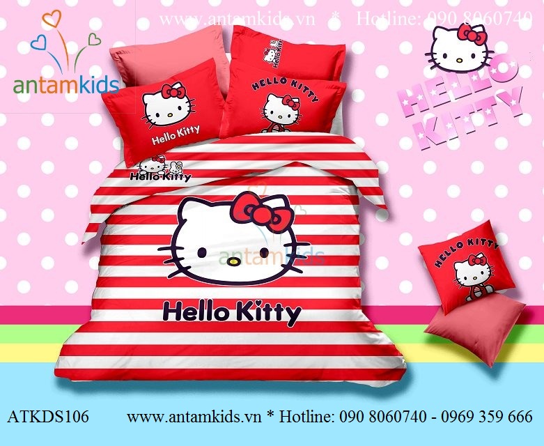 Chăn mền drap Hello Kitty dễ thương - Chan ga goi hoat hinh cho be trai be gai AnTamKids