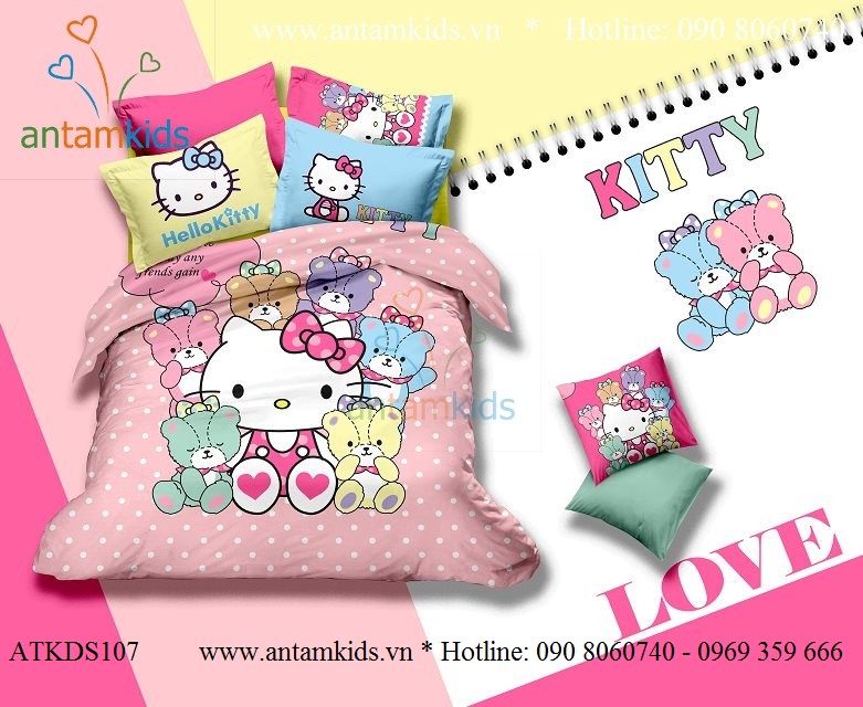 Chăn mền drap Hello Kitty dễ thương - Chan ga goi hoat hinh cho be trai be gai AnTamKids