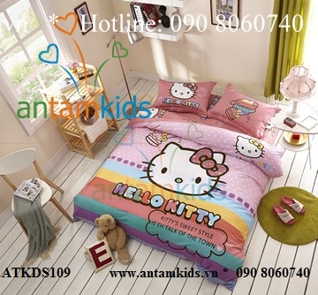 Chăn mền drap Hello Kitty dễ thương - Chan ga goi hoat hinh cho be trai be gai AnTamKids