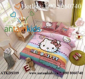 Chăn mền drap Hello Kitty dễ thương - Chan ga goi hoat hinh cho be trai be gai AnTamKids