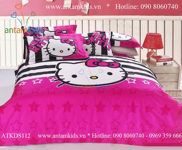 Chăn mền drap Hello Kitty dễ thương - Chan ga goi hoat hinh cho be trai be gai AnTamKids