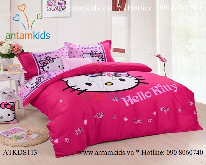 Chăn mền drap Hello Kitty dễ thương - Chan ga goi hoat hinh cho be trai be gai AnTamKids