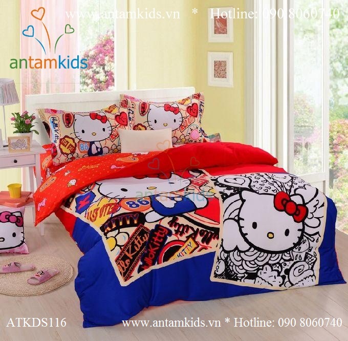 Chăn mền drap Hello Kitty dễ thương - Chan ga goi hoat hinh cho be trai be gai AnTamKids