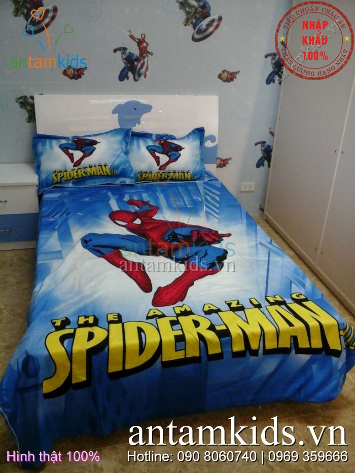 Bộ chăn ga gối Spider Man người nhện cho bé trai - AnTamKids.vn