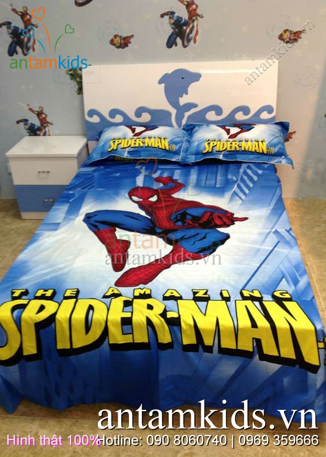 Chăn ga gối hình Spider Man người nhện cho bé trai - AnTamKids.vn