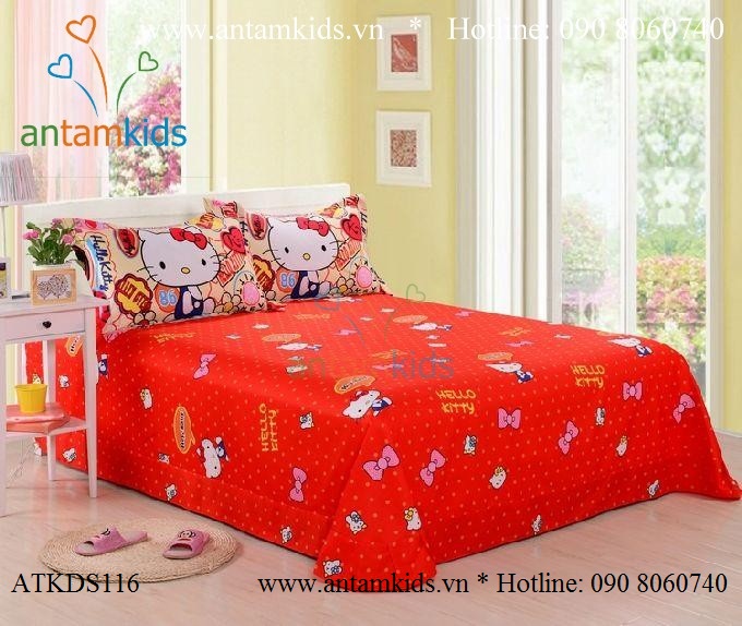 Chăn mền drap Hello Kitty dễ thương - Chan ga goi hoat hinh cho be trai be gai AnTamKids