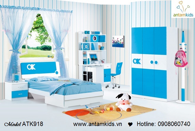 Phòng ngủ cho bé trai màu xanh nước biển tuyệt đẹp | Phòng ngủ trẻ em, giường ngủ trẻ em AnTamKids.vn