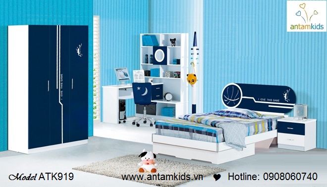 phòng ngủ cho bé trai màu xanh đệm cá tính - Giường ngủ trẻ em AnTamkids.vn