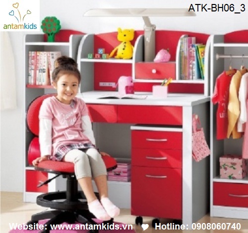 Bàn học trẻ em ATK-BH06 giá tốt nhất cho bé| Noi That Tre Em AnTamKids.vn, màu đỏ xinh đẹp