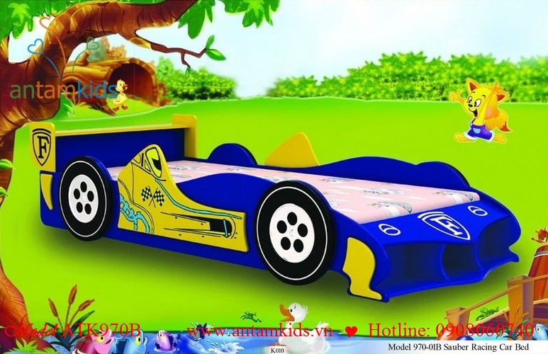 Giường ngủ xe đua ôtô xanh ATK970B cho bé trai, AnTamkids.vn