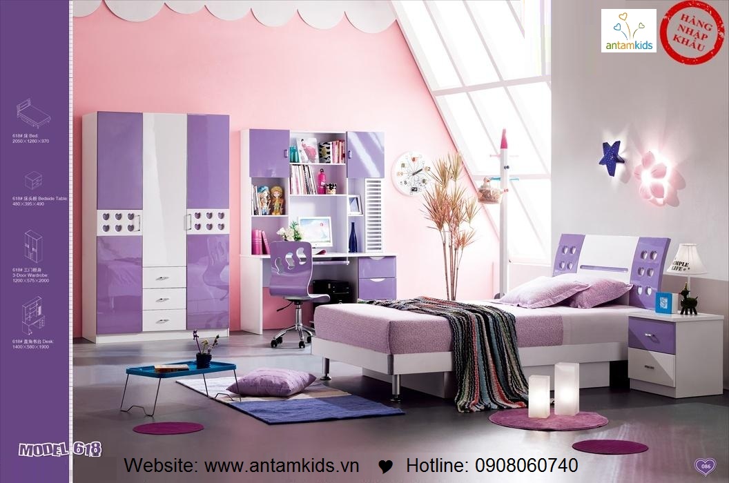 Phòng ngủ trẻ em H618 xinh xắn giá cực tốt| Noi That Tre Em AnTamKids