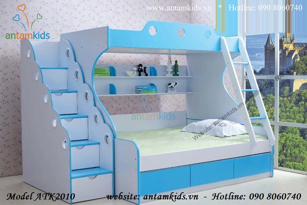 Giường 2 tầng xanh dương ATK2010