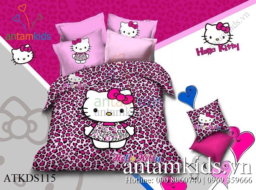 Bộ mền drap Hello Kitty dễ thương, Chăn ga gối hello Kitty cho bé ngủ ngon