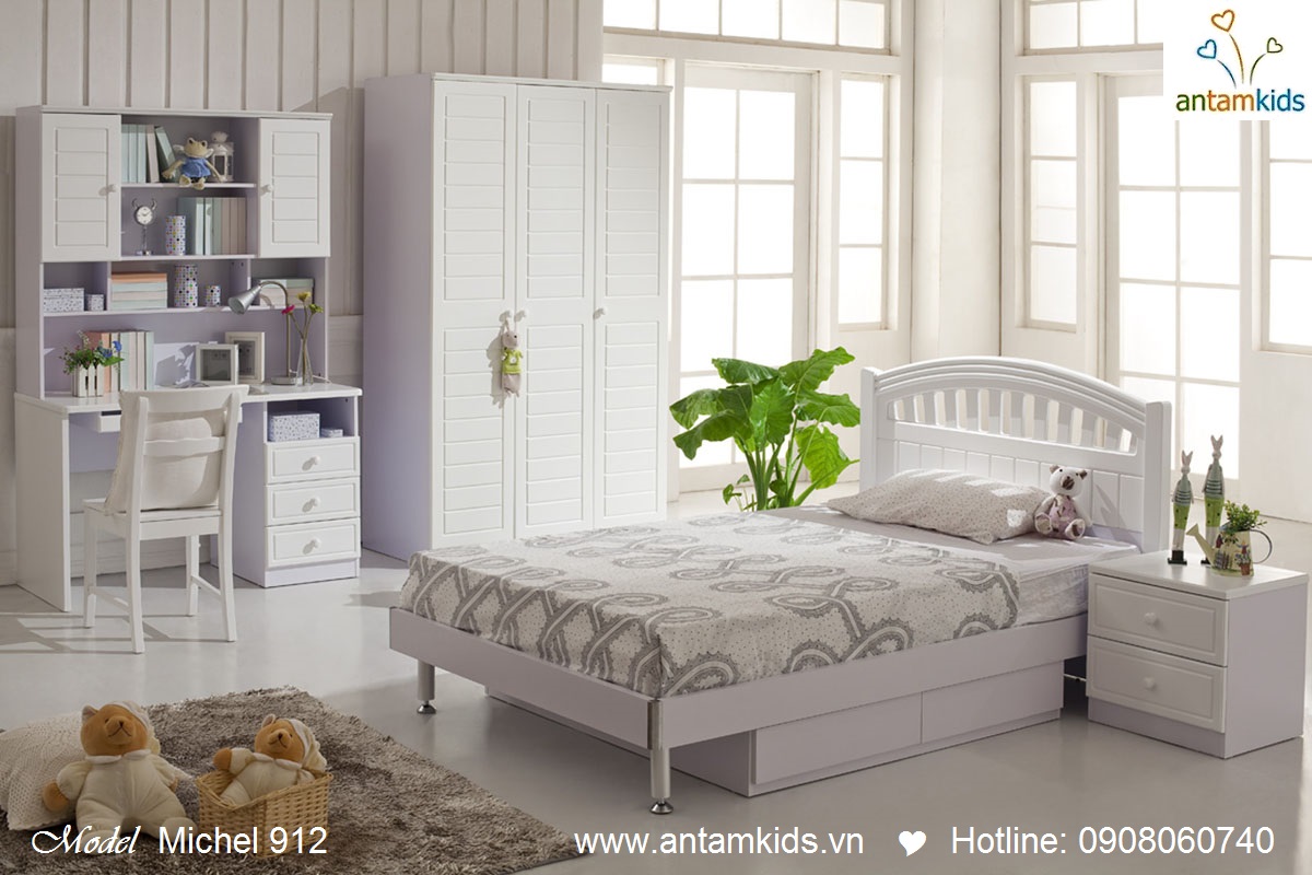 Phòng ngủ cho bé Michael 91 màu trắng đẹp tinh khôi sáng ngời - antamkids.vn