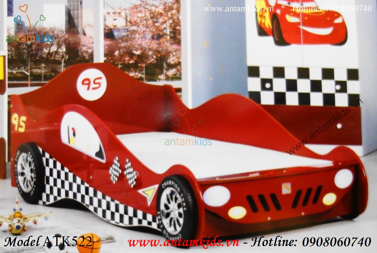 Giường ngủ hình xe ô tô McQueen cho bé trai, giuong oto màu đỏ sành điệu