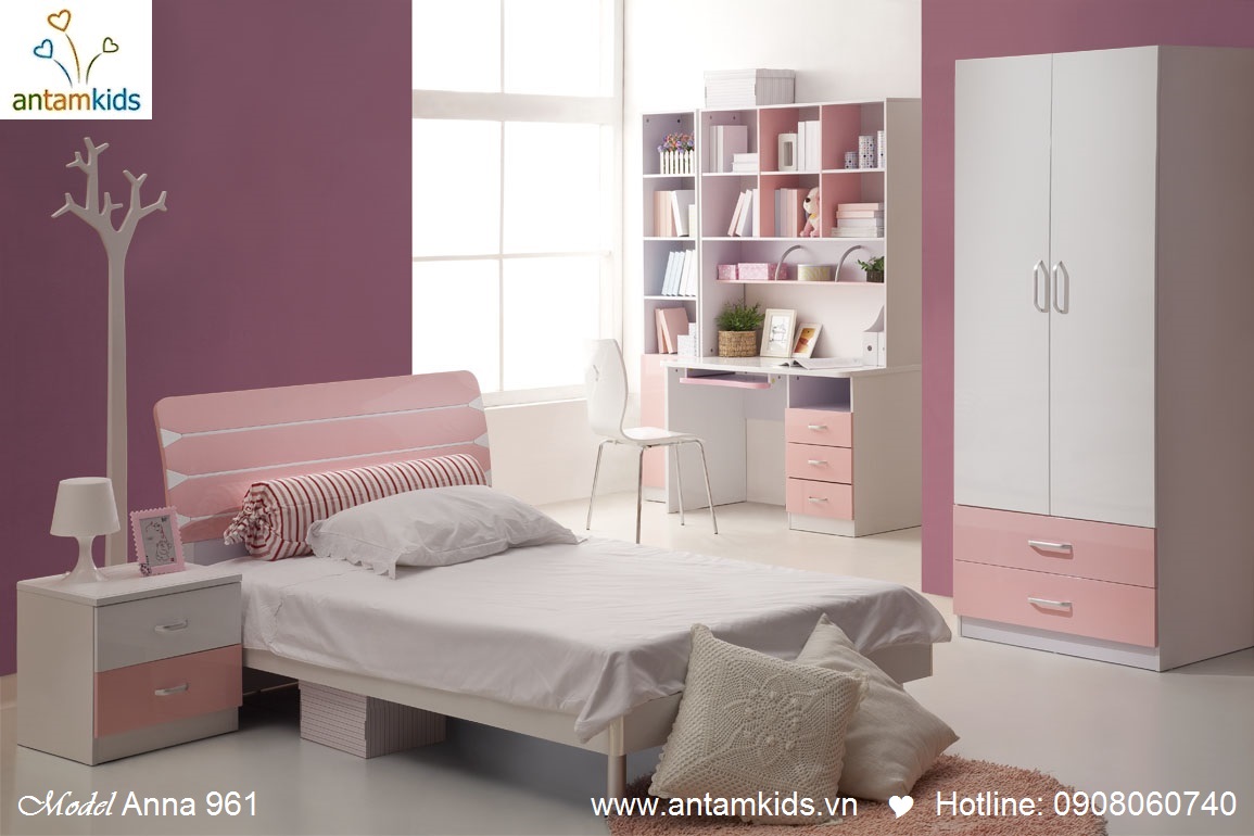 Phòng ngủ cho con Anna 961 màu hồng xinh xắn đáng yêu cho bé gái - AnTamKids.vn