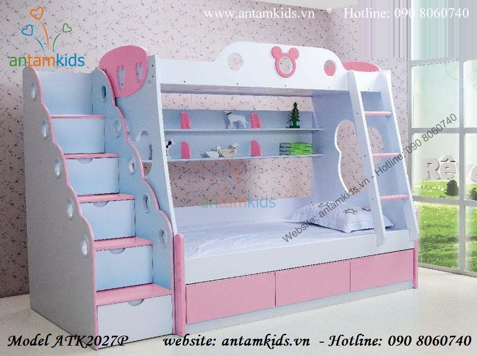 Giường 2 tầng Mickey hồng ATK2027P cho bé gái
