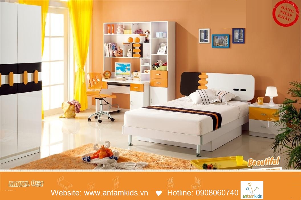 Bộ bàn học trẻ em H851_ban màu cam xinh xắn giá cực tốt| AnTamKids.vn