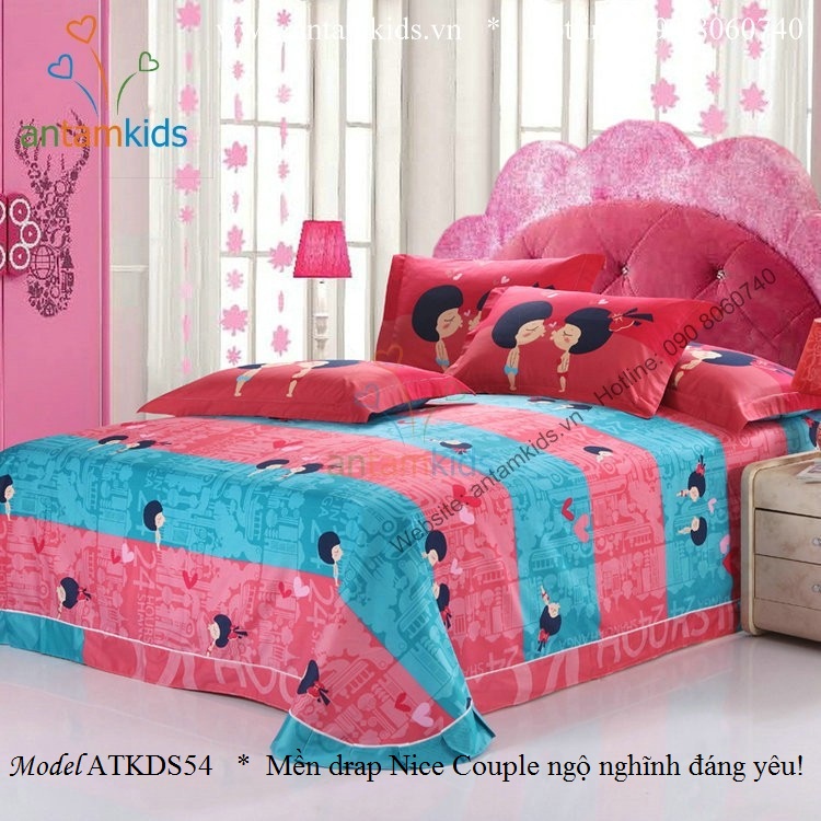 Chăn Mền drap Nice Couple ATKDS54 ngộ nghĩnh đáng yêu xanh hồng dành cho cho bé gái - AnTamKids.vn