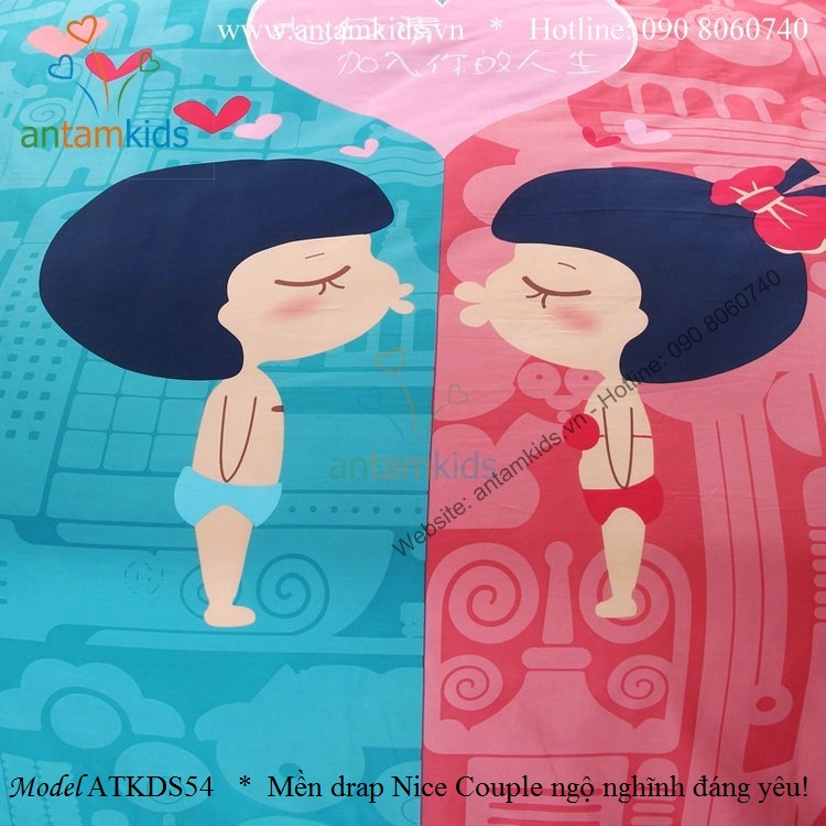 Chăn Mền drap Nice Couple ATKDS54 ngộ nghĩnh đáng yêu xanh hồng dành cho cho bé gái - AnTamKids.vn
