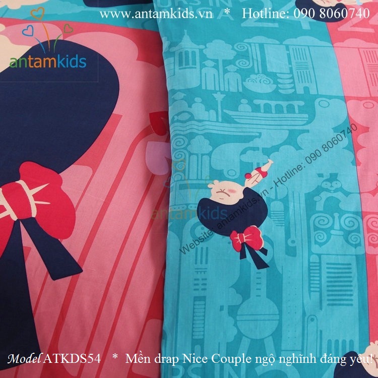 Chăn Mền drap Nice Couple ATKDS54 ngộ nghĩnh đáng yêu xanh hồng dành cho cho bé gái - AnTamKids.vn