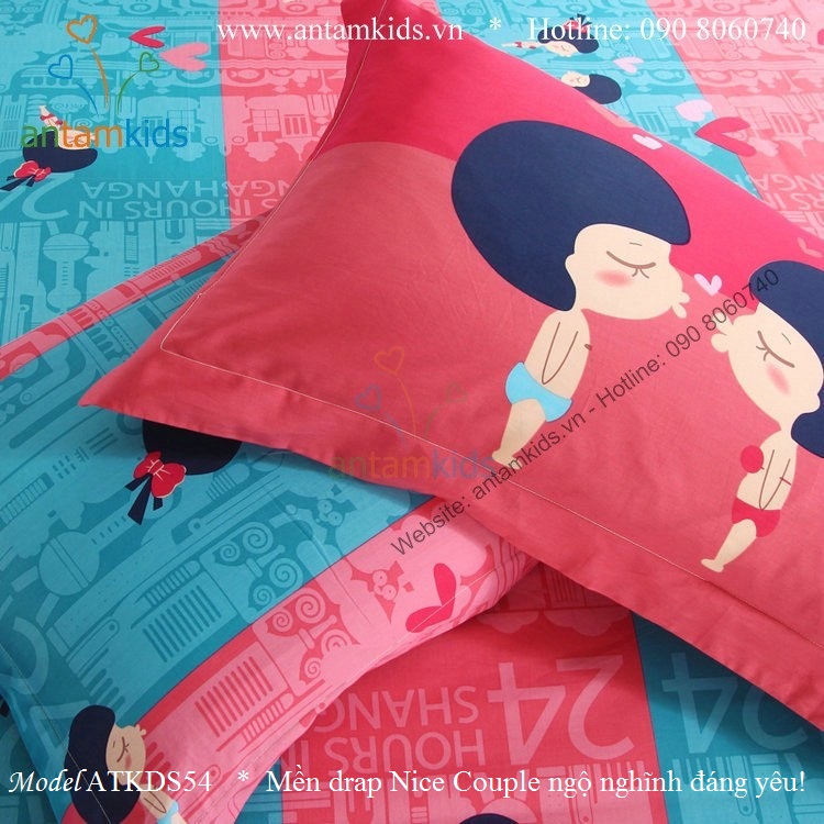 Chăn Mền drap Nice Couple ATKDS54 ngộ nghĩnh đáng yêu xanh hồng dành cho cho bé gái - AnTamKids.vn